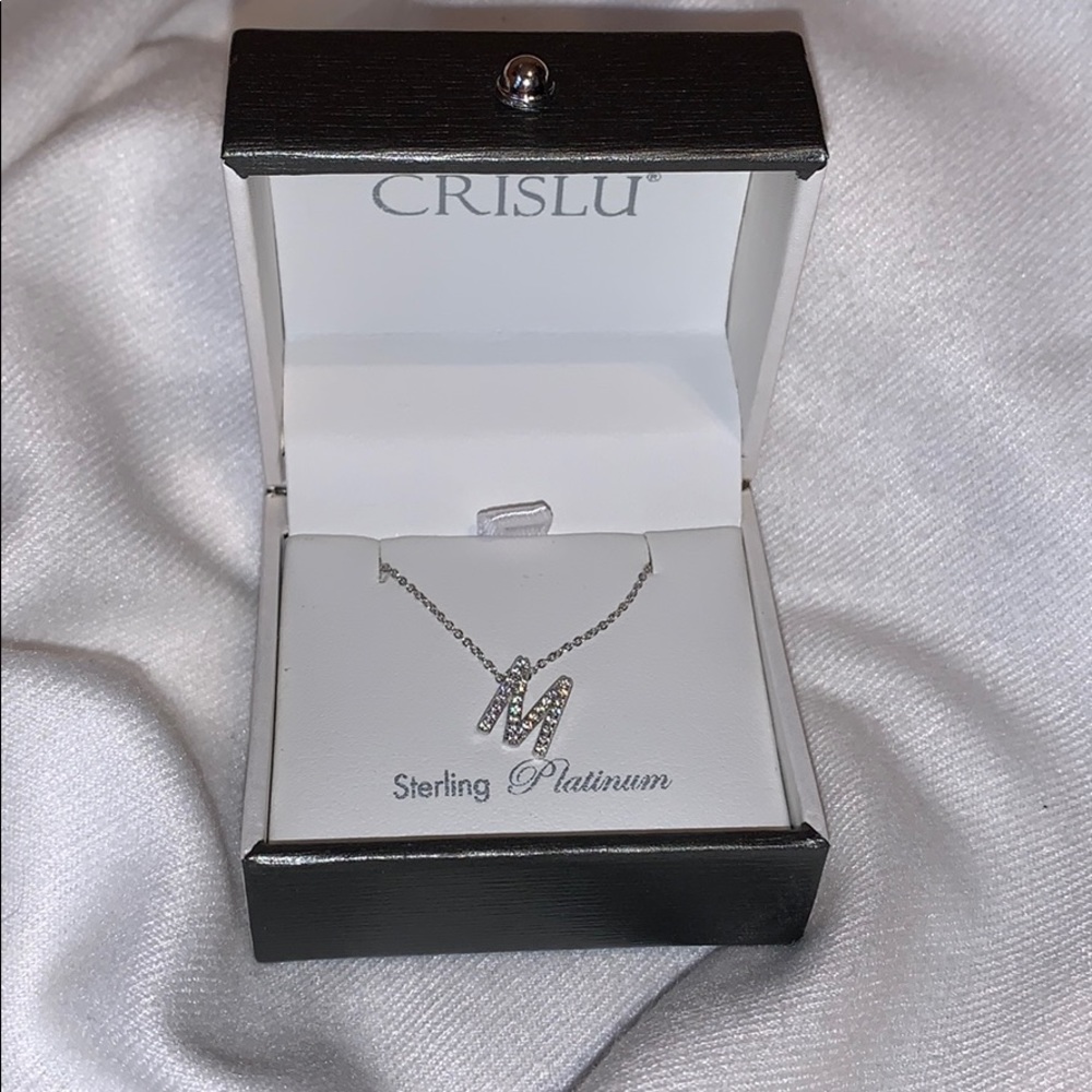 CRISLU Sterling Platinum M Initial Necklace